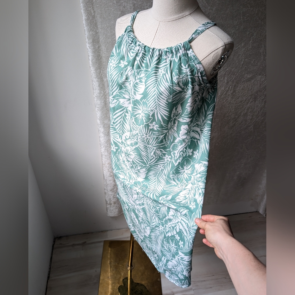 Makai Beach Mint Hibiscus Palm Rayon Large Beach Hawaii Tie Neck Adjustable